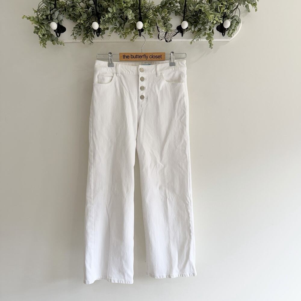 J. McLaughlin White Wide Leg Button Fly Jeans Size 2 Crop dd5804
